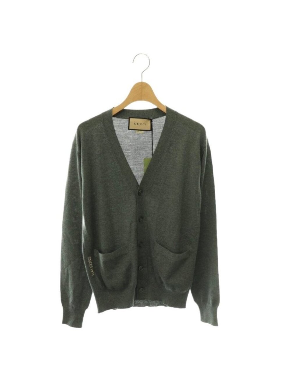 Gucci Logo Embroidery Wool Neck Cardigan Knit XS Gray ES